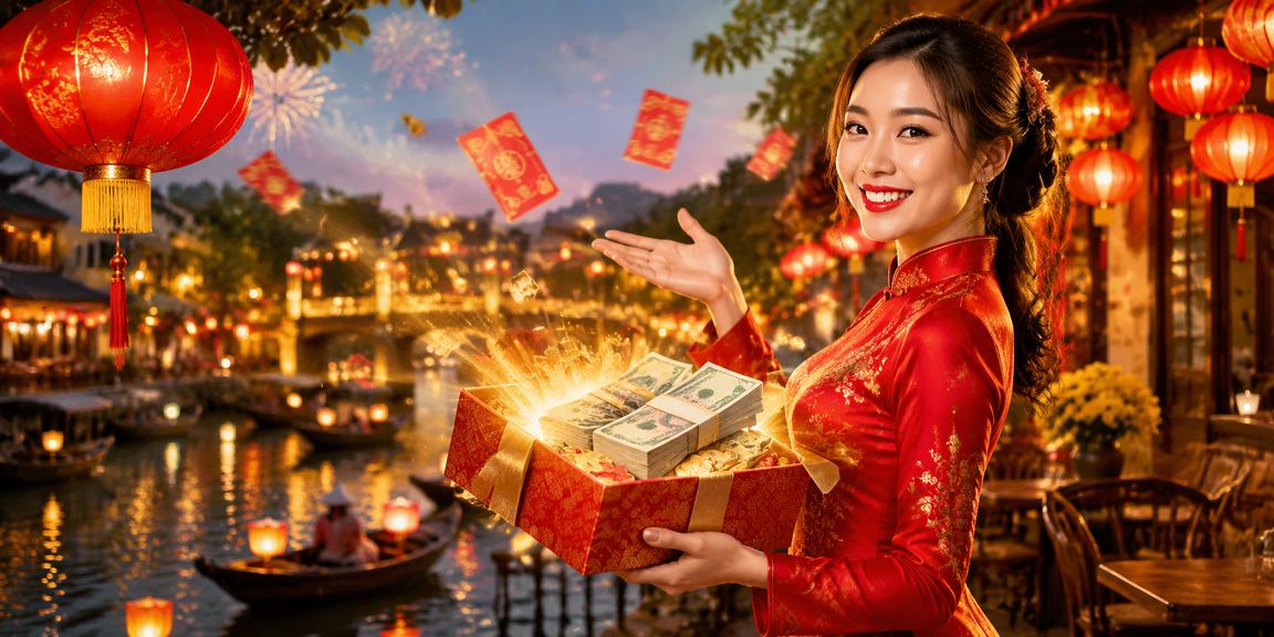 Phong bì đỏ may mắn theo phong cách Hội An biểu trưng cho ưu đãi VIP đặc biệt dành cho thành viên cao cấp