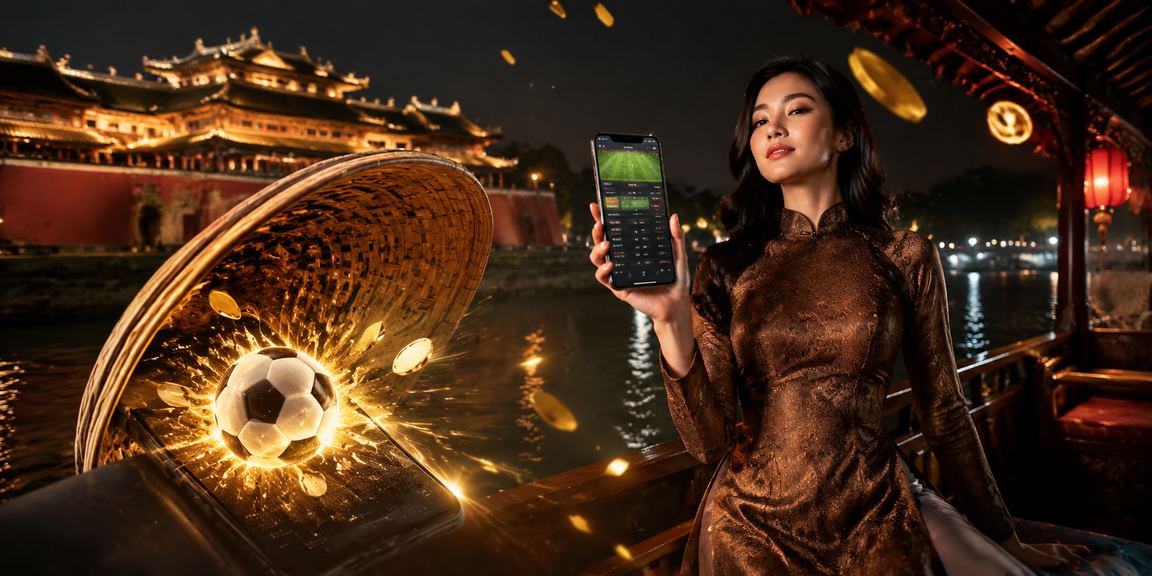 Người dùng tại Huế trải nghiệm casino trên điện thoại di động bên chiếc nón lá truyền thống